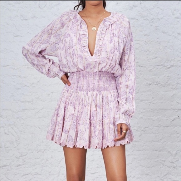 House Of Harlow Pink Paisley Smocked Mini Dress - Picture 5 of 12